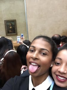 Lacey Foster '16 and Colin Barnes '16 take a selfie with the Mona Lisa at the Louvre in Paris.