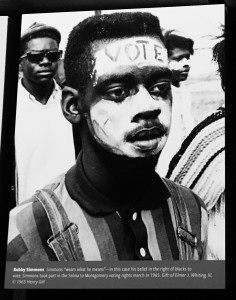 Bobby Simmons has "VOTE" written on his forehead during the march from Selma to Montgomery.